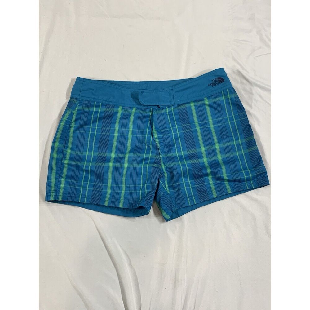 The North Face Swim Shorts Womens 8 Green Plaid Hook Loop Closure Reversible